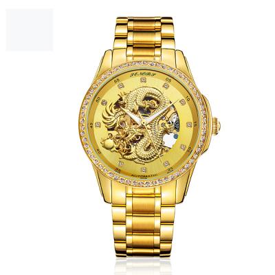 China Wholesale Fashionable Moon Phase Design Watches Mens IP Plate Gold Automatic Dragon Watches for sale