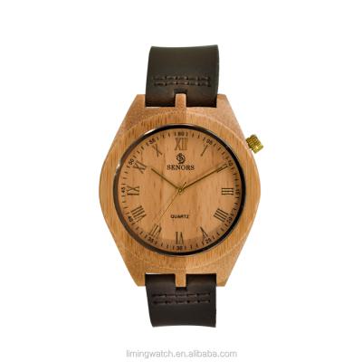 China Water Resistant SENORS brand SN127 genuine leather strap cheap wooden watches for men wholesales quartz wooden watches for sale