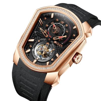 China Top Luxury New Design Day/Date Strap Tourbillon Mechanical Men Rubber Watch for sale