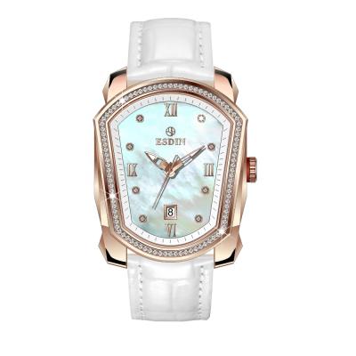 China Day/Date New Design Pearl Top Luxury Shell Dial Genuine Leather Ladies Watches Luminous Square Automatic Mechanical Watches For Women for sale