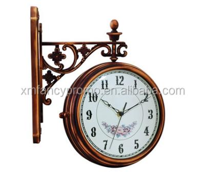 China Europe Style Plastic Wall Clocks Antique Double Sided Color Wooden Wall Clock for sale