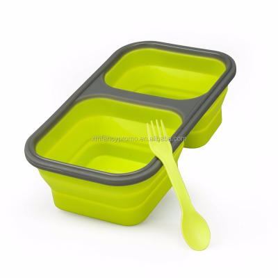 China Microwavable Silicone Collapsible Bowl for Kids Food Storage with Two Collapsible Compartments for sale