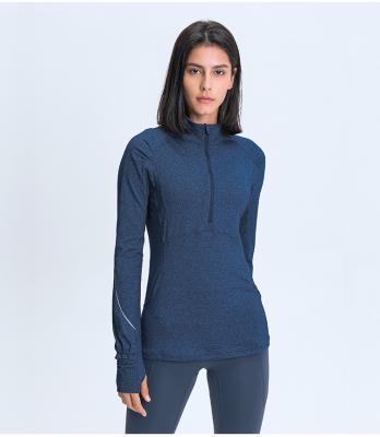 China 2021 Breathable New Product Frontier Protecting Half Zipper Yoga Long Sleeve Sports Fitness Elastic Slim Reflective Top For Women for sale