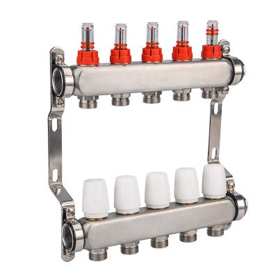 China Modern Underfloor Heating Stainless Steel Manifold , Modern Diverse Steel With Flow Meter for sale