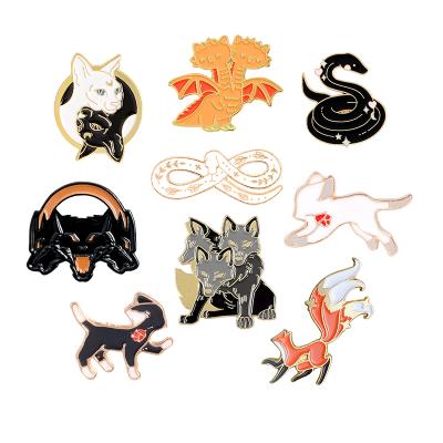 China Europe Cerberus Snakes Fox Enamel Pin Gift Wholesale Cute Metal Badge Jewelry Lapel Pin Fashion Bag Black White Animal Brooches for sale