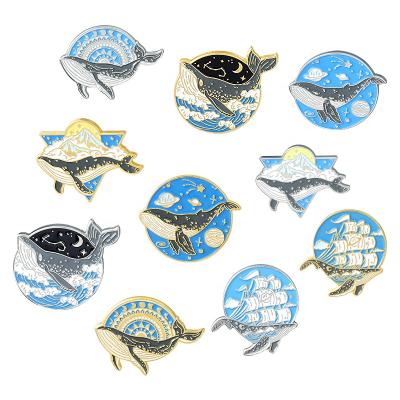 China Europe new design ocean whale sea wave sailing adventure animal brooches for kids enamel pins for sale