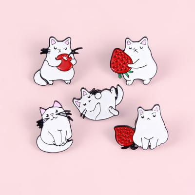 China Europe Cat Daily Life Fruit Toys Strawberry Cherry Cute Brooches Lovely Animals Pampers Badges Enamel Pin for sale