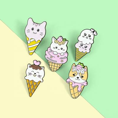 China Custom Kitten Puppy Cone Bag Kawaii Cute Animal Badge Europe Ice Cream Dog Jewelry Enamel Pin Pin for sale