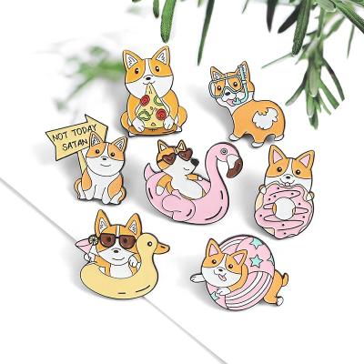 China Europe Cartoon Dog Fun Pin Badges Shape Animal Cute Corgi Happy Life Enamel Lapel Pin for sale