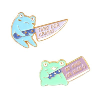 China Europe Be Kind Or Else Friend The Knife Pin Funny Cartoon Creative Fashion Frog Animal Metal Alloy For Kids Gifts Enamel Pins for sale