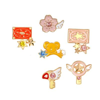 China Sakura Kero Sword Kinomoto Star Cute Pink Key Badge Magic Wand Japanese Anime Collection Enamel Lapel Pin for sale