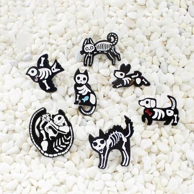 China Beautiful Brooch Europe Dog Animal Skeleton Bird Rabbit Black White Skull Enamel Pin Women Animal Badge Jewelry Gift For Fans for sale