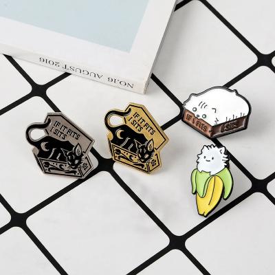 China Punk Banana Kitten Enamel Pins Lapel Animal Cartoon Shirt Denim Badge Europe Fun Brooch Jewelry Box for sale