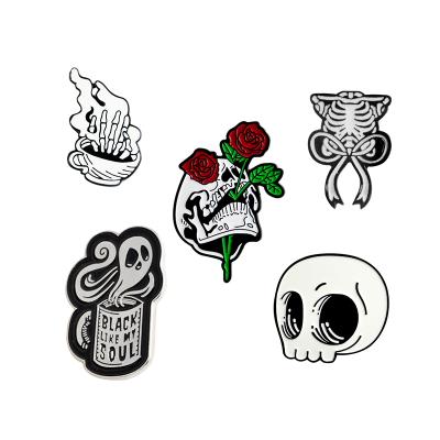 China Ghost Rose Skeleton Jewelry Enamel Pin Badge Brooch Lapel Denim Jean Shirt Bag Europe Skull Cafe Gothic Punk for sale