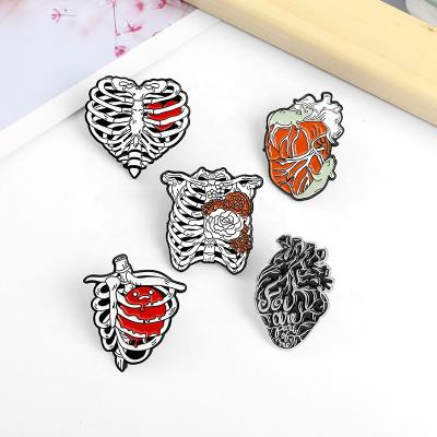 China Custom Gothic Punk Brooches Halloween Bone From Europe With Soft Heart Enamel Lapel Pins for sale