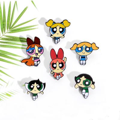 China Europe Cute Anime Powerpuff Girls Cartoon Brooch For Women Brooch Badge Collar Enamel Metal Pin for sale