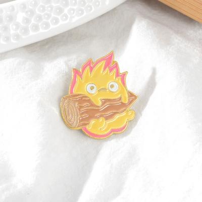 China Custom Europe Anime Japanese Brooches Fire Elf Badge For Bag Lapel Howl Jewelry Calcifer Enamel Pin for sale