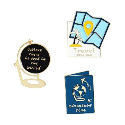 China Europe Traveler Enamel Pin Brooches Custom Map Globe Passport Backpack Clothes Lapel Badges Jewelry Gift for Friends Enamel Pins for sale