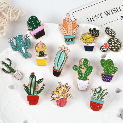 China Cute Potted Plant Brooch Cartoon Chlorophytum Succulents Europe Cactus Plant Potted Enamel Pins for sale