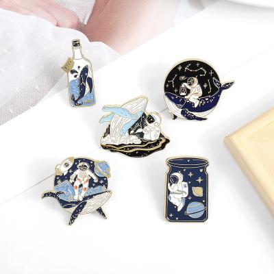 China Europe Astronaut And Whale Adventure In Space Ocean Pins Bag Lapel Pin Badge Save The Ocean Enamel Pin for sale