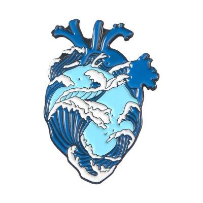 China Europe Wave of the Sea Heart Shape Brooches Personalized Pin Sea Beach Enamel Pins Whale Lapel Emblem Blue for sale