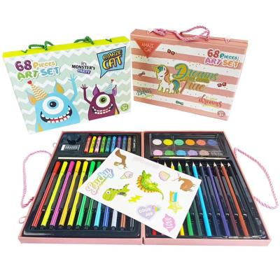 China DIY Educational Coloring 68 pcs Back to School Gift Kid Water Color Painting Paper Box Art Set for sale