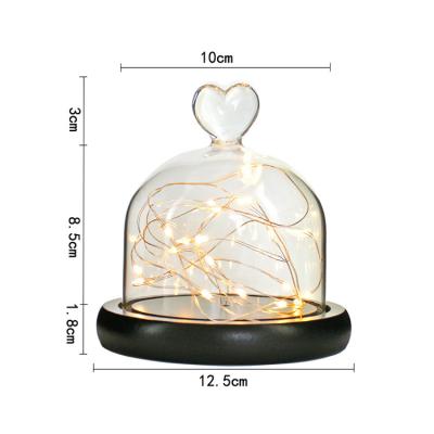 China Europe Borosilicate Terrarium Bell Cake Cloche Jars Display Preserved Rose Jewelry Glass Dome With Led Light Bluetooth Wooden Base for sale