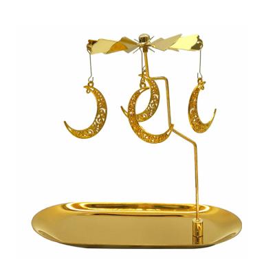 China Classical Spinning Rotary Scented Heat Swivel Decorating Gold Metal Tealight Candle Carousel Holder for sale