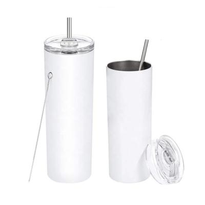 China Sustainable Stainless Steel White 20oz Straight Sublimation Blanks Skinny Tumbler With Lid And Straw for sale