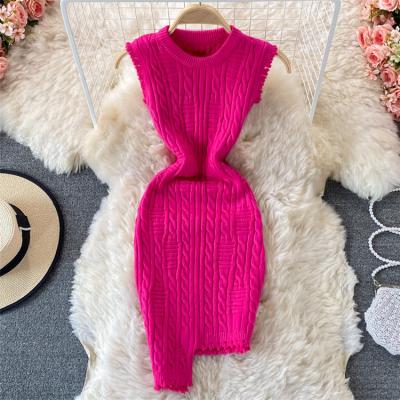 China New Breathable Irregular Sleeveless Vest Knit Round Neck Slim Bottom Sweater Dress Cheap Casual Women Dress Girls Dresses for sale