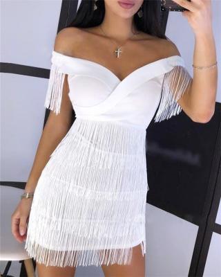 China Europe America fashion style one shoulder fringe breathable tight girls ladies dresses women dresses for sale