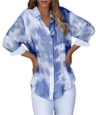 China New Viable Gradient Print Loose Tie Dye Women's Blouses And Shirts And Main 2021 Ladies' Blouses for sale