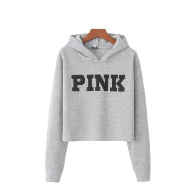 China QUICK DRY Amazon Hot Pink Letter Print Long Sheath 2021 Crop Hoodie Hoodies High Quality Women's Plain Belly Hoodies for sale