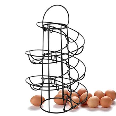 China Improved viable base metal egg stable rack, with 2 ceramic egg cup holders, double spiral design storage low display rack for sale