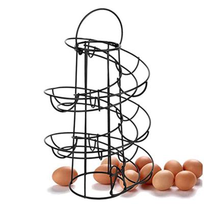 China Viable Spiral Kitchen Egg Dispenser Design Skelter Egg Black Powder Coated Metal Iron Storage Display Rack Made in China for sale