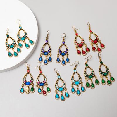 China European and American Women's Creative Fashion Turquoise Creative Water Drop Earrings Shaped Gem Earrings for sale