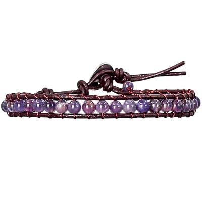 China CLASSIC Handmade Bohemia Emperor Natural Stone Tube Amethyst Beads Braided Leather Wrap Bracelet for sale