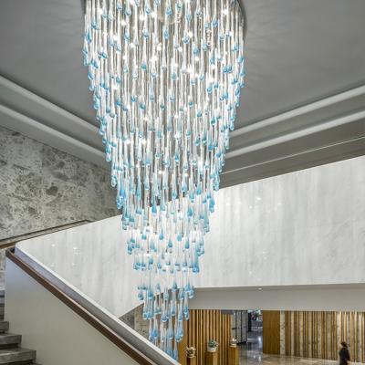 China Modern Water Drop Shape Hotel Long Decorative Staircase Modern Luxury Stainless Steel Chandeliers Large Led Lamp for sale