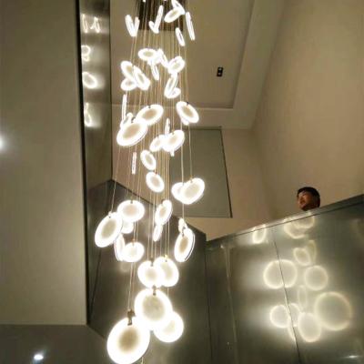 China Modern Factory Direct Sale Hotel Lobby Stair Long Custom Acrylic Stainless Steel Modern Led Chandelier Light for sale