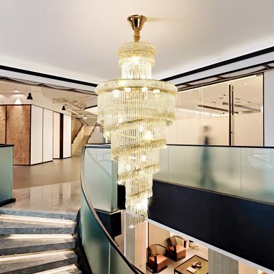 China Indoor Villa Crystal Gold Led Modern Contemporary Style Decoration Ballroom Staircase Chandelier for sale