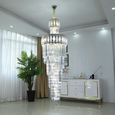 China Antique Crystal Hotel Lobby Led Chandelier Modern Luxury Gold Stair Style Living Room Lamp for sale