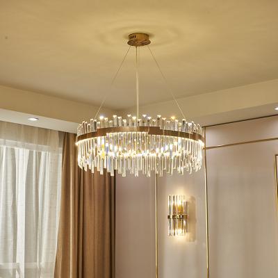 China Modern Rectangle Crystal Led Pendant Chandelier Lamp Gold Modern Luxury Round Hotel Villa Project for sale