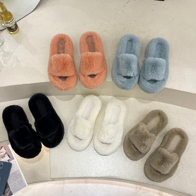 China Large size thick bottom uniterm women new fashion trend 5 cm fur slippers autumn and winter open-toed cotton toe slippers wholesale for sale