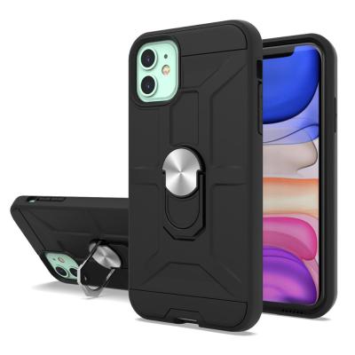 China 2 in 1 Handset Phone Case For Iphone 11 Pro High Quality Cell Phone Cover With 360 Ring Holder Black Phone Case For Apple for sale