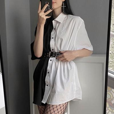 China 2021 Loose Fashion Shirt Dress Autumn And Winter Super Cool Women's Pure Contrast Dark Fashionable Color Blouse Layer Long for sale