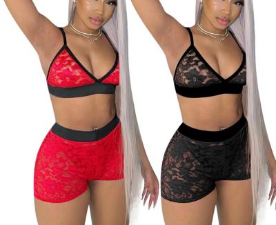 China Wholesale Summer QUICK DRY Women Lace Up Bra With Shorts Two Piece Set for sale