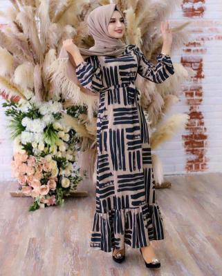 China 2021 Daily Wear Hot Sale Women's Fashion Printed Muslim Dress Islamic Clothing Long Sleeve for sale