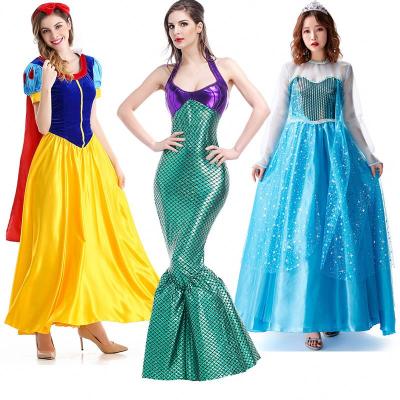 China Princess Costume Ariel Anna Elsa Halloween Party Women Dress Costume For Adult Belle Snow White Jasmine Aurora Cinderella Cosplay Halloween Dress for sale