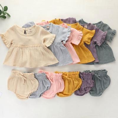 China Amazon Casual Wholesale Hot Selling Suppliers Newborn Baby Clothes For Girl Short Sleeve Cotton Dress Baby 2 Pieces Clothing Set for sale