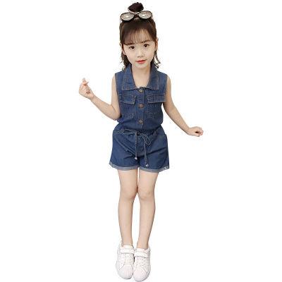 China 2021 new fashion formal children's wear fashionable denim shorts two-piece girl for sale